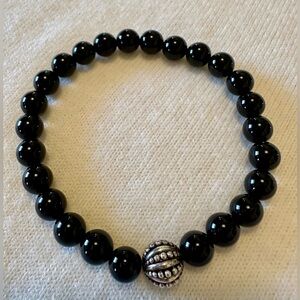Black Beaded Stretch Bracelet with Silver Accent | Elegant Women’s Jewelry